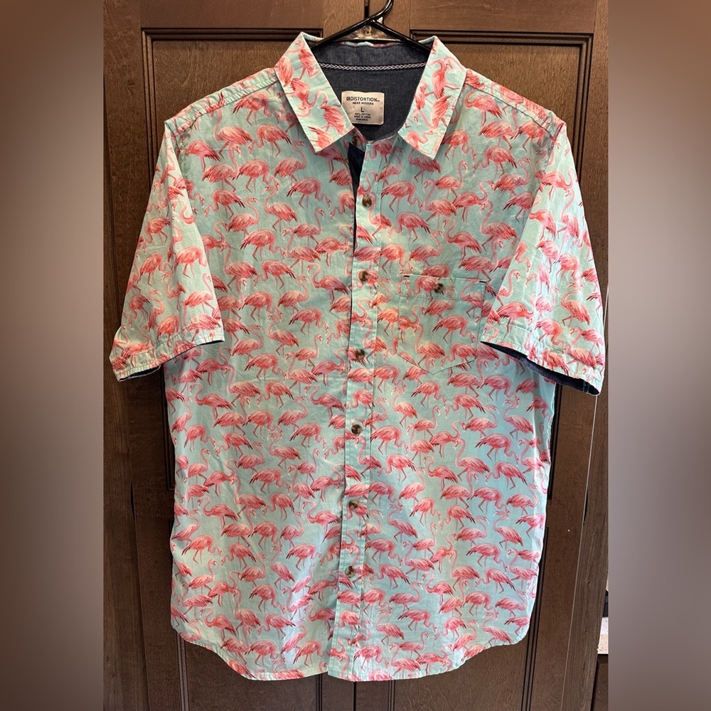 Flamingo Print Men's Casual Button Up